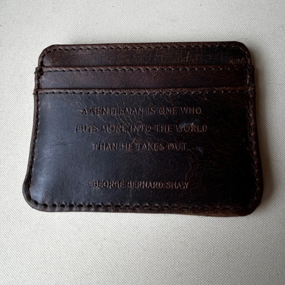 Distressed Brown Leather Card Holder Wallet (George Bernard Shaw Quote)